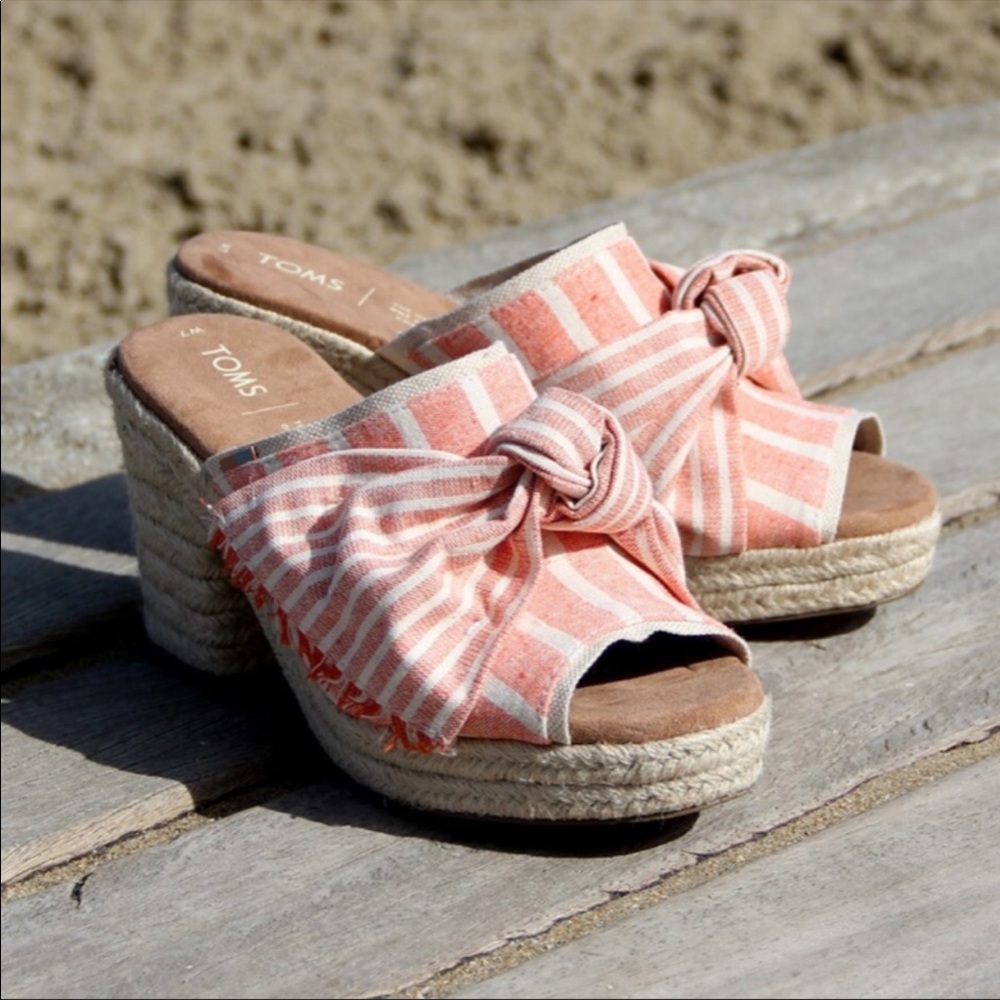 Toms Orange Striped Knot Junie Wedged Sandal